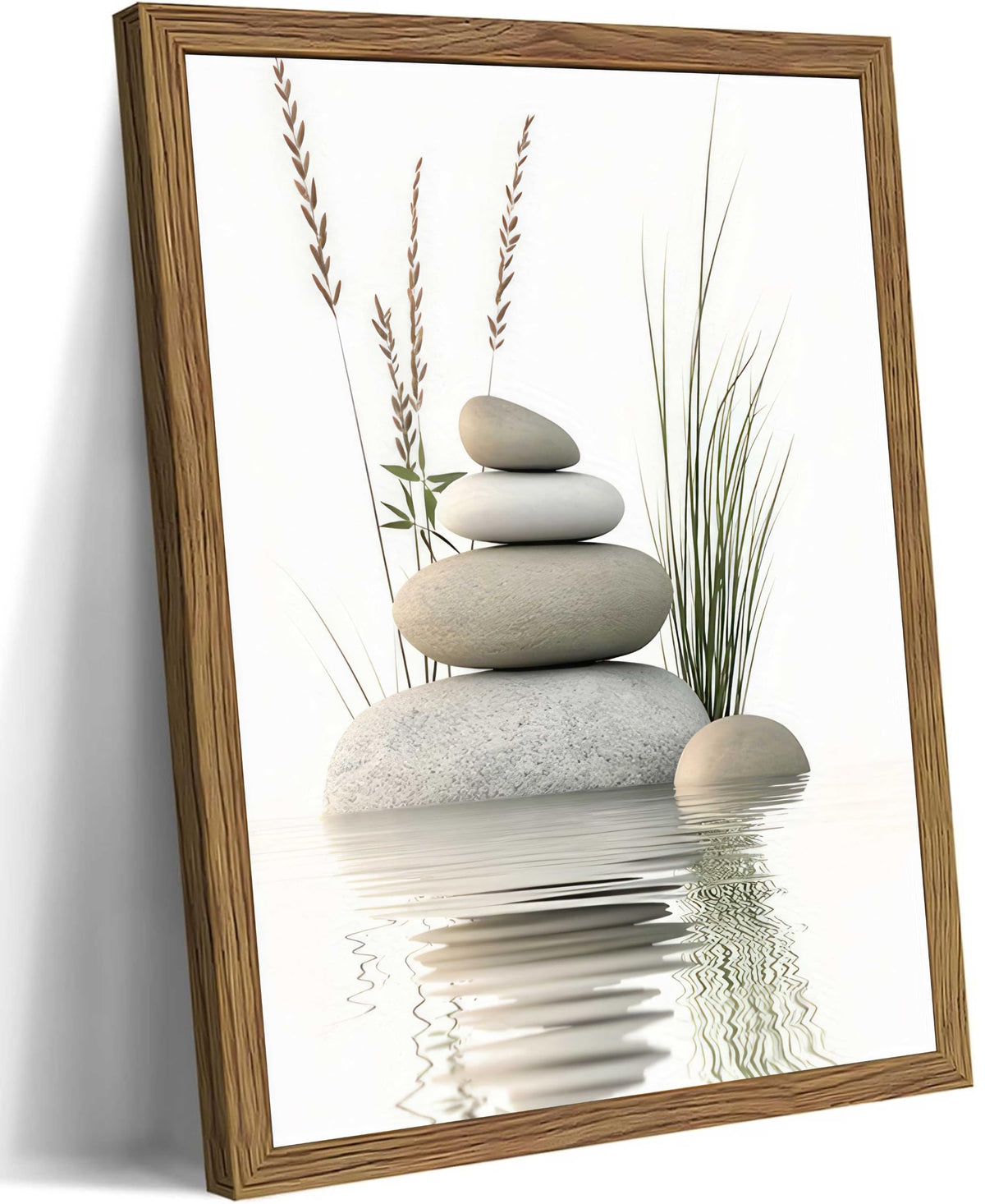 Wood Framed Zen Stones Wall Art Spa Stones Wall Decor (Zen Stones / 16"L x 24"W)