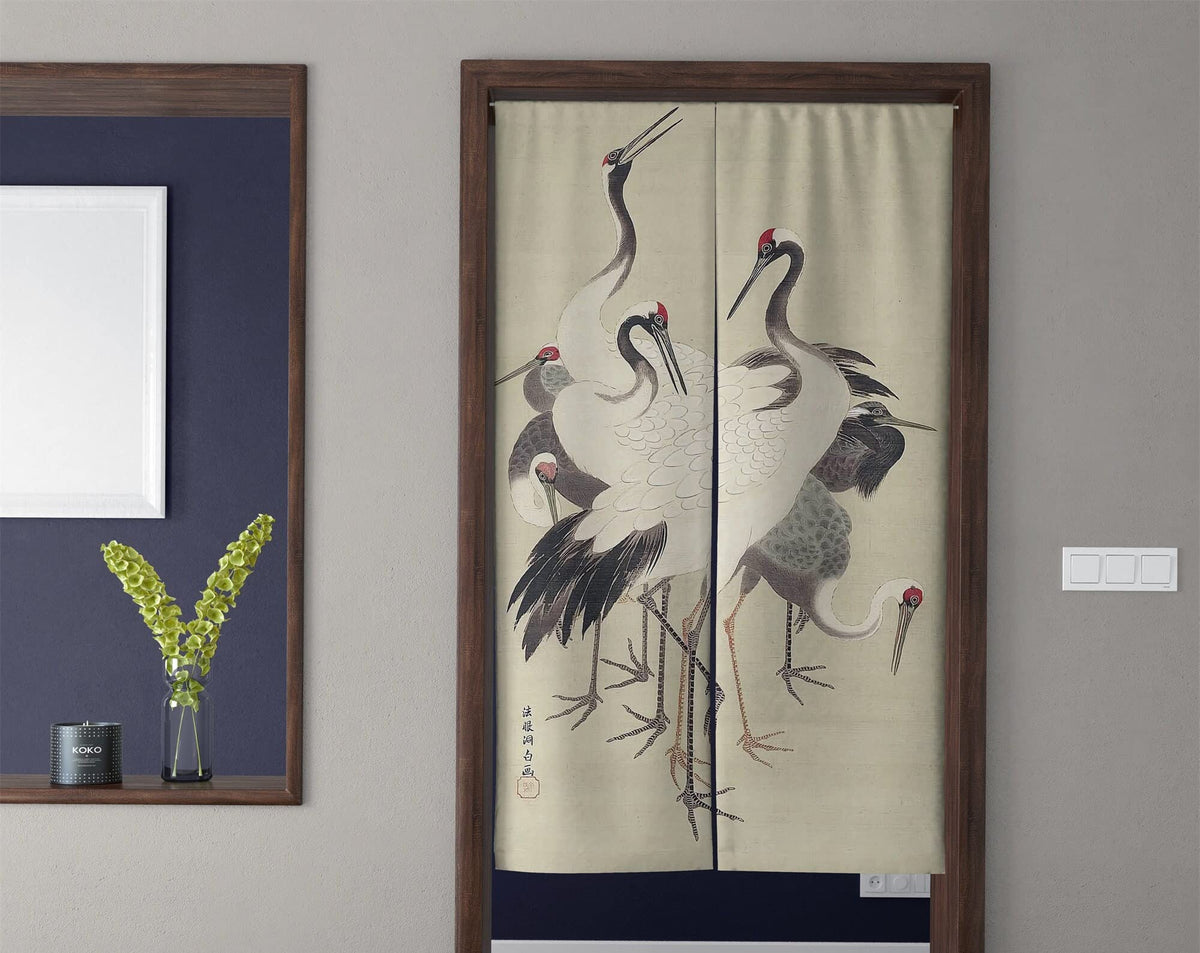 Japanese Noren Traditional Painting Flying Crane Doorway Curtain Tapestry (Flying Crane / 33.5"W x 59"L (Pack of 1))