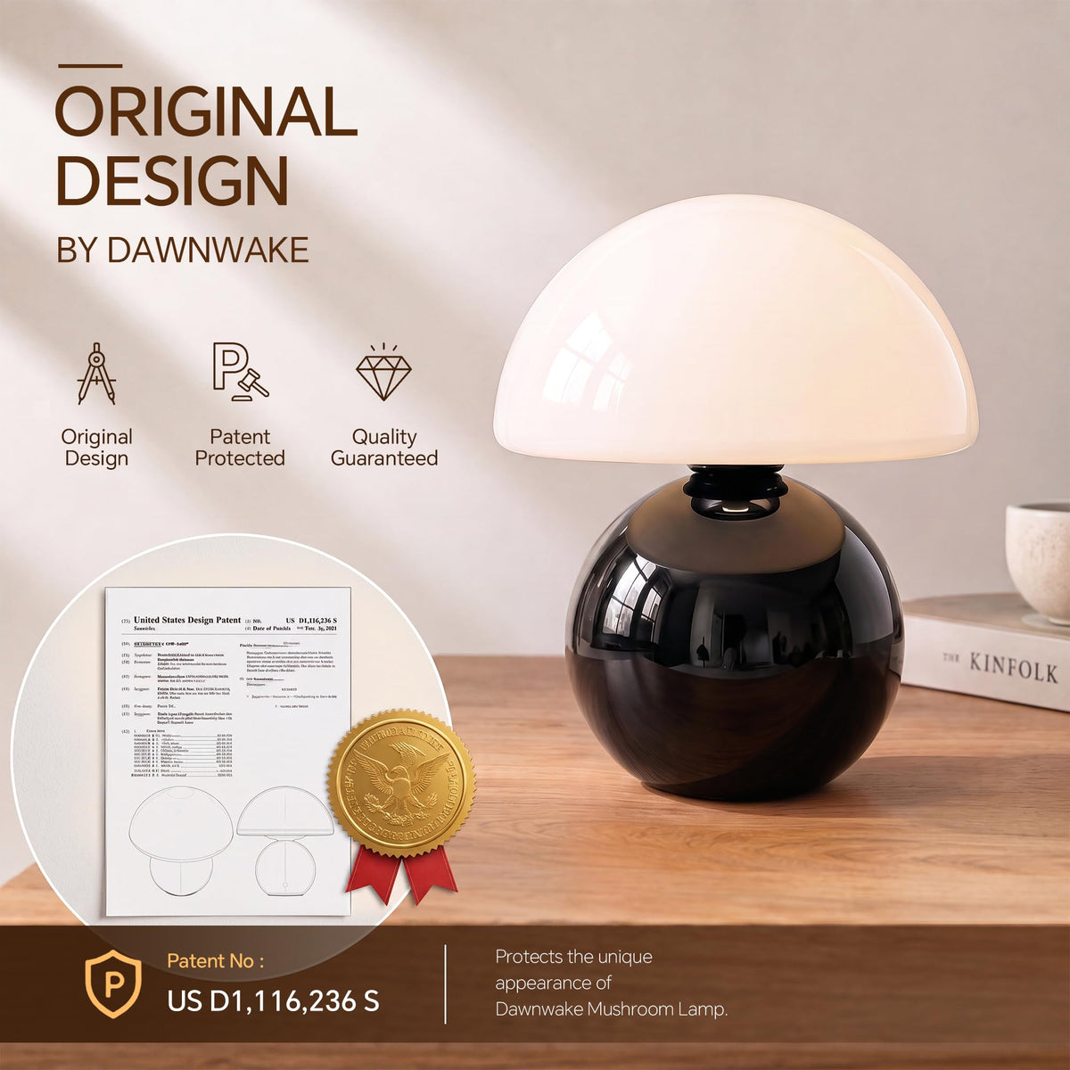 Mushroom Lamp Table Lamp for Bedroom (Black-)