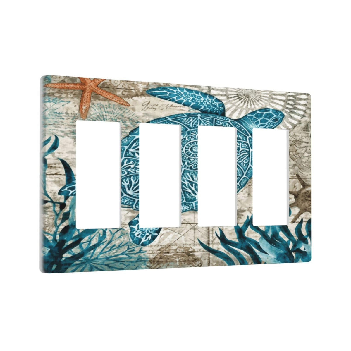 Nautical Beach Turtle Coastal 4 Gang Quad Rocker (Nautical Beach Turtle Coastal / 4 Gang Rocker Screwless)