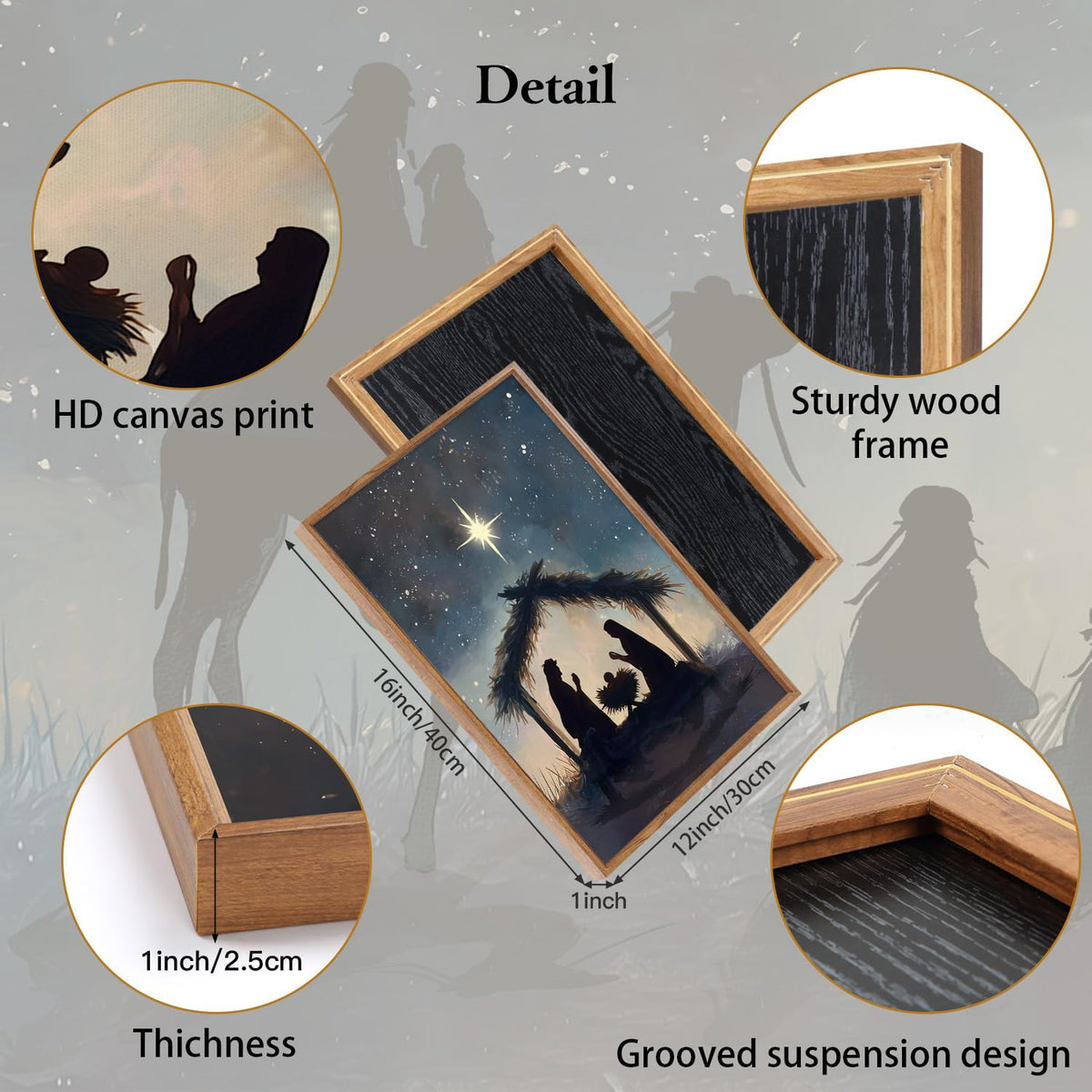 Christian Nativity Framed Canvas Wall Art (Jesus A)