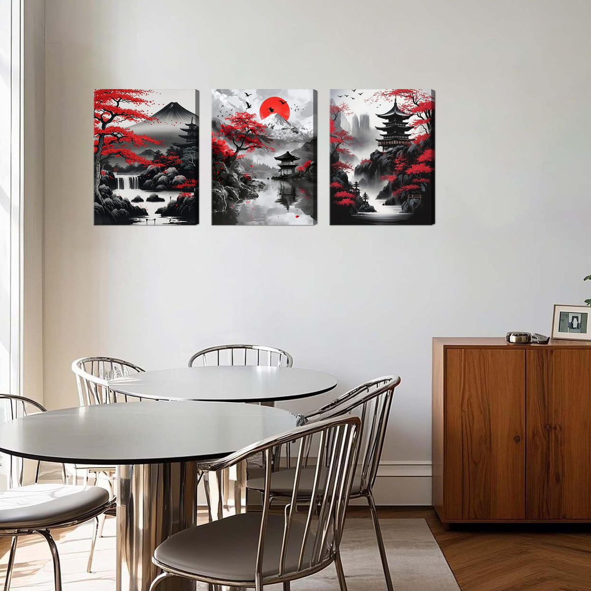 Japanese Wall Art Set of 3 (Black / 24"L x 16"W)