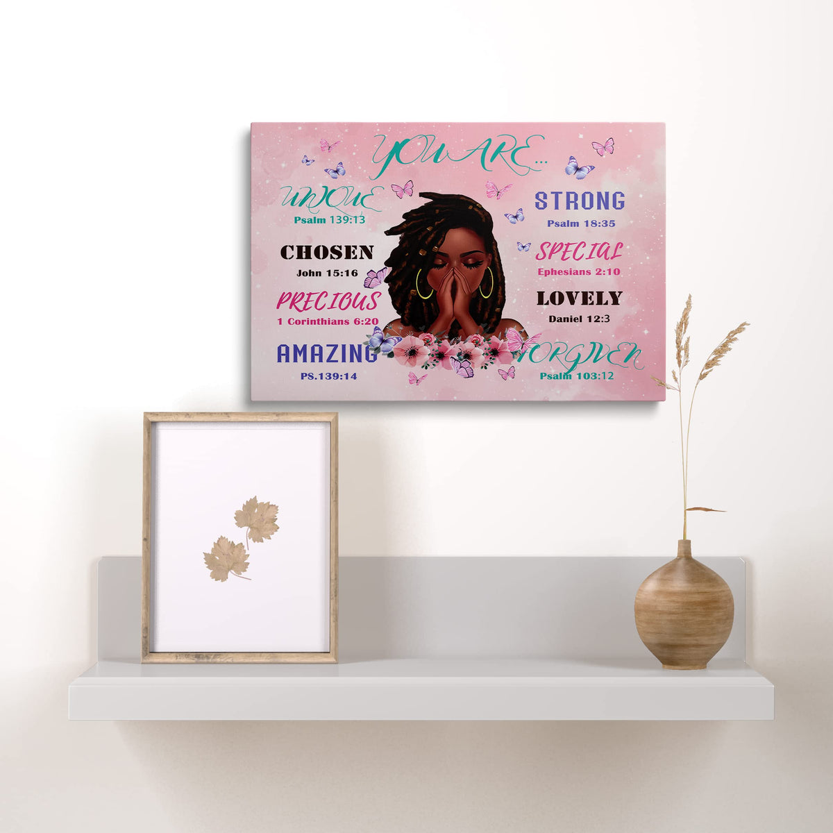 African American Inspirational Girl Wall Art Pink Canvas (Inspirational Girl / 16"L x 12"W)