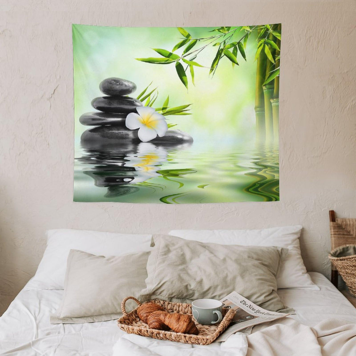 Spa Tapestry Wall Hanging Garden Frangipani Bamboo Japanese Relaxation Resting Tapestries Home Decor for Living Room Bedroom Farmhouse Kitchen Dorm 50"x60" (50"L x 60"W / Zen-4)