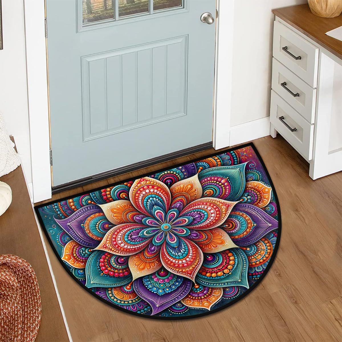 Boho Half Round Doormat Semi Circle Rug Non Slip Half Moon Rug (D:boho 06)