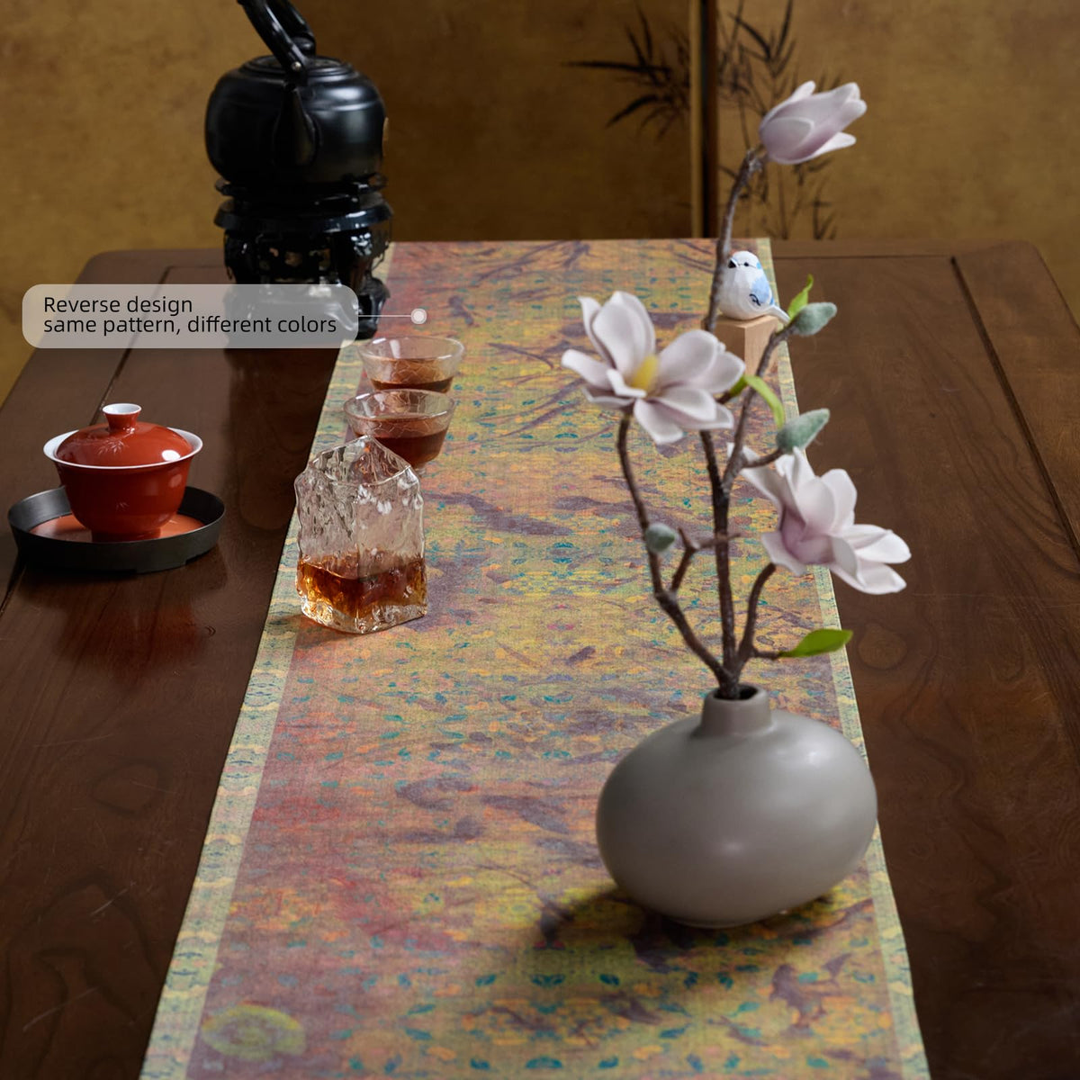 Hidden Bridge Fish Algae Brocade Table Runner 13x72 Waterproof (Koi Bliss · Rectangular 13x72inch)