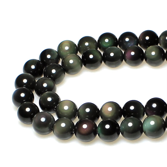 Rare Collection Natural Stone Beads Rainbow Obsidian Round Loose Beads for Jewelry Making DIY Bracelet Necklace (Rainbow Obsidian / 10mm)