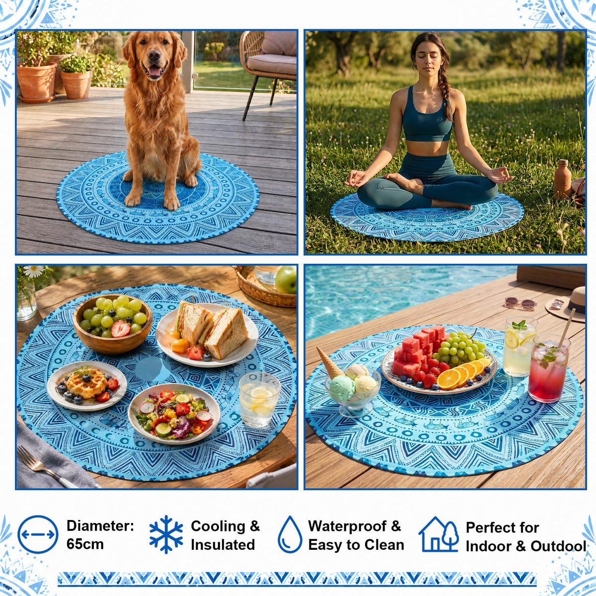 25.6x25.6 Inch Reusable Freezable Ice Mats for Buffet (Mandala / 25.6x25.6 Inch)