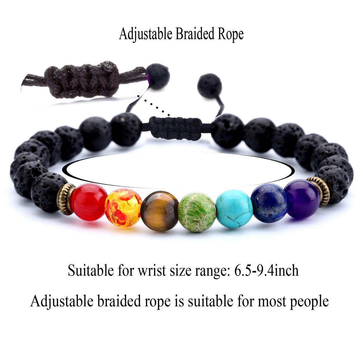 Men Women 8mm Lava Rock Chakra Beads Bracelet Set Gifts for Friends Braided Rope Natural Stone Yoga Bracelet Bangle (2 Pcs Set-21004)