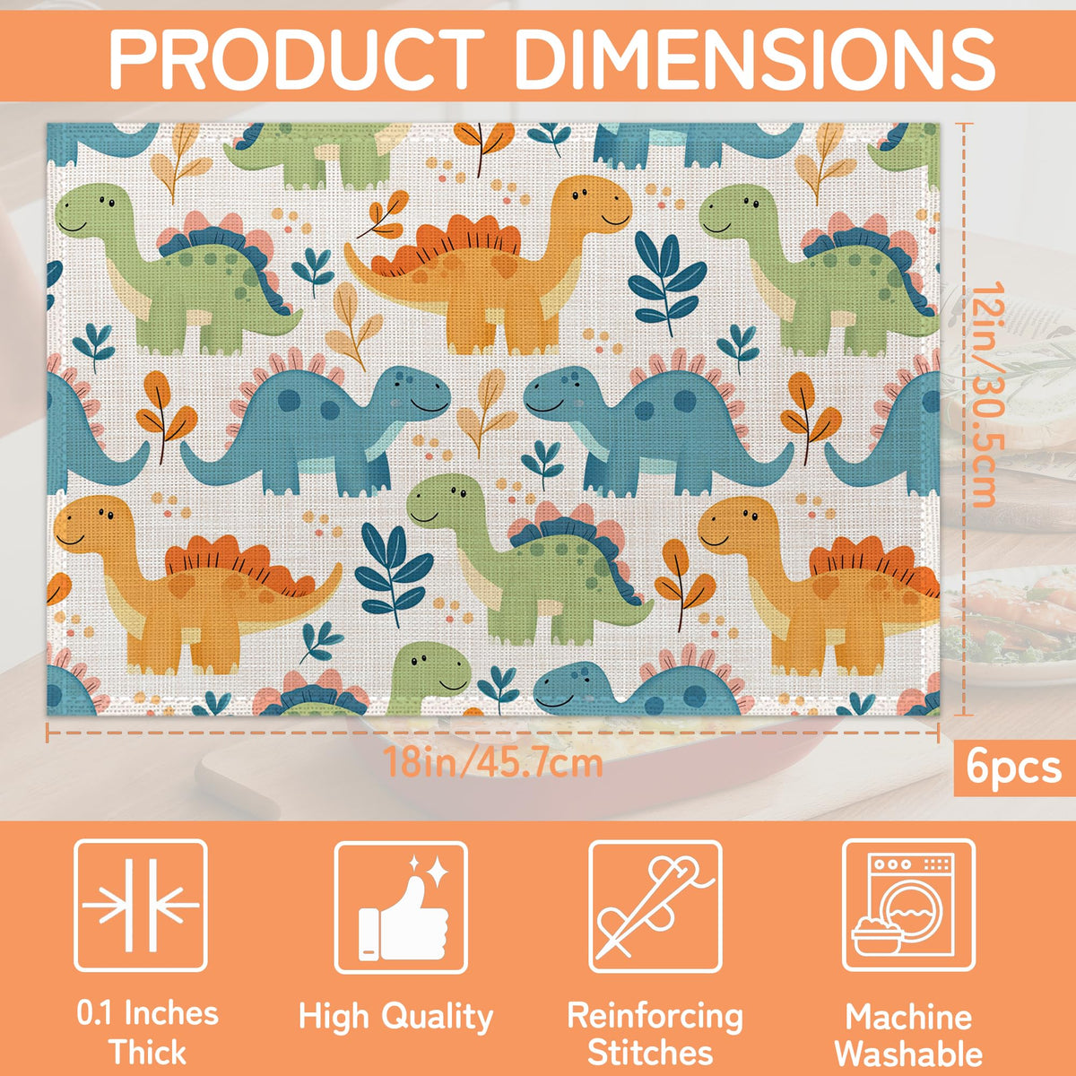 Cute Dinosaur Table Mats Set of 6 (Cute Dinosaur)