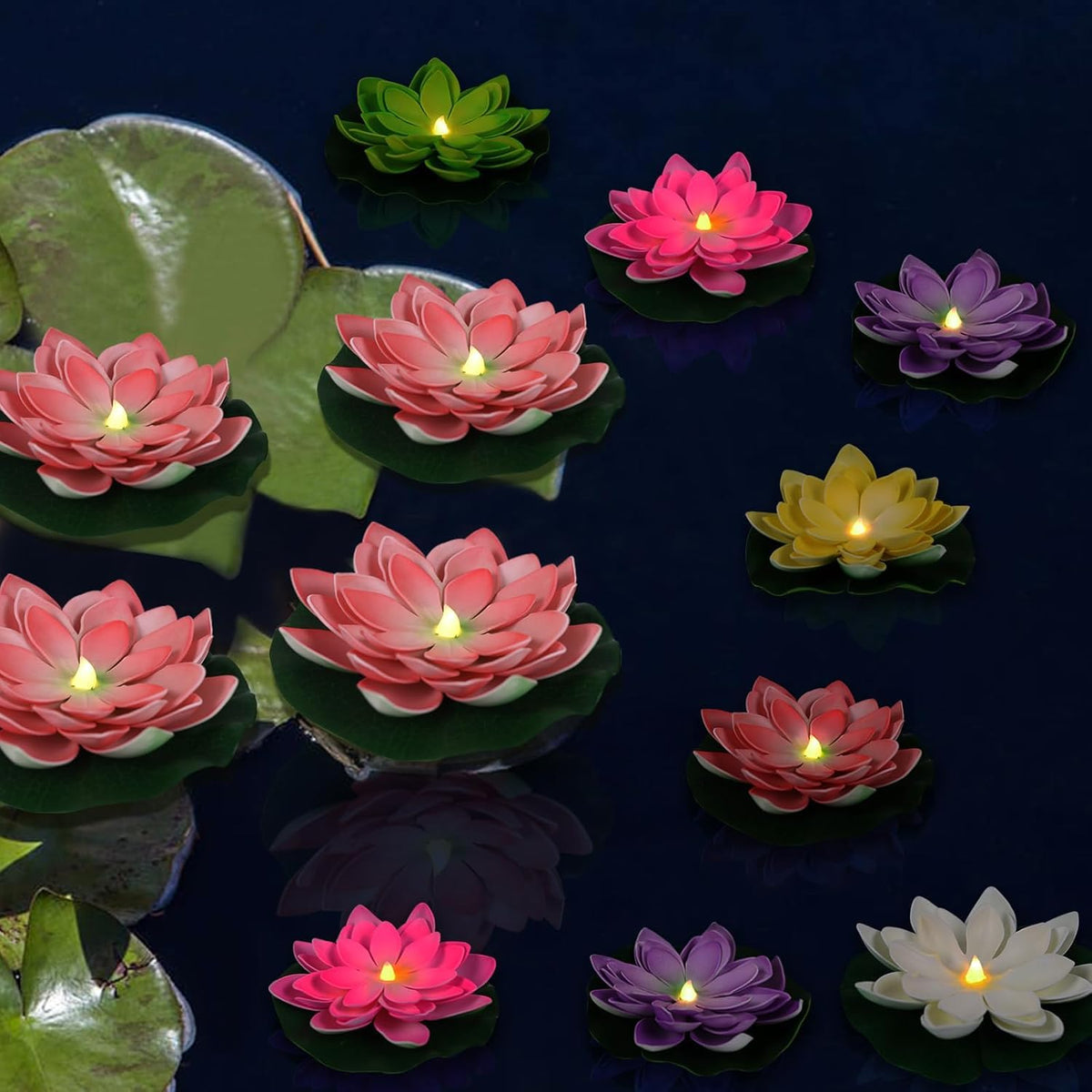 14 PCS Diwali Waterproof Floating Lotus Light (Multicolor)