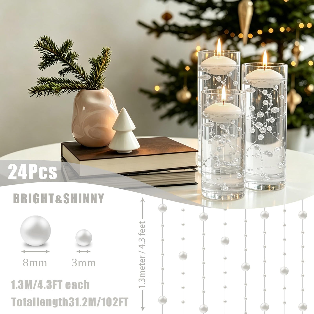 24 Pcs White Artificial Pearl Strings (White)