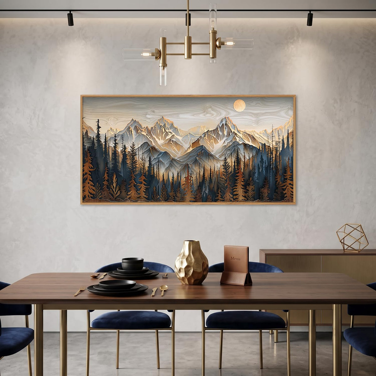 Rustic Pine Tree Mountain Framed Canvas Wall Art Set (Wood Mountain Wall Art / 40"L x 20"W)
