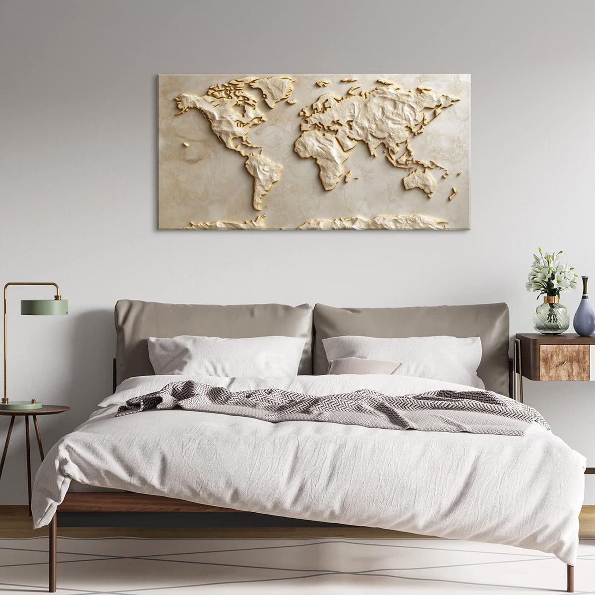Light Gold World Map Wall Art for Living Room Office Relief (Contemporary / Light Gold World Map Wall Art / 58"L x 28"W)