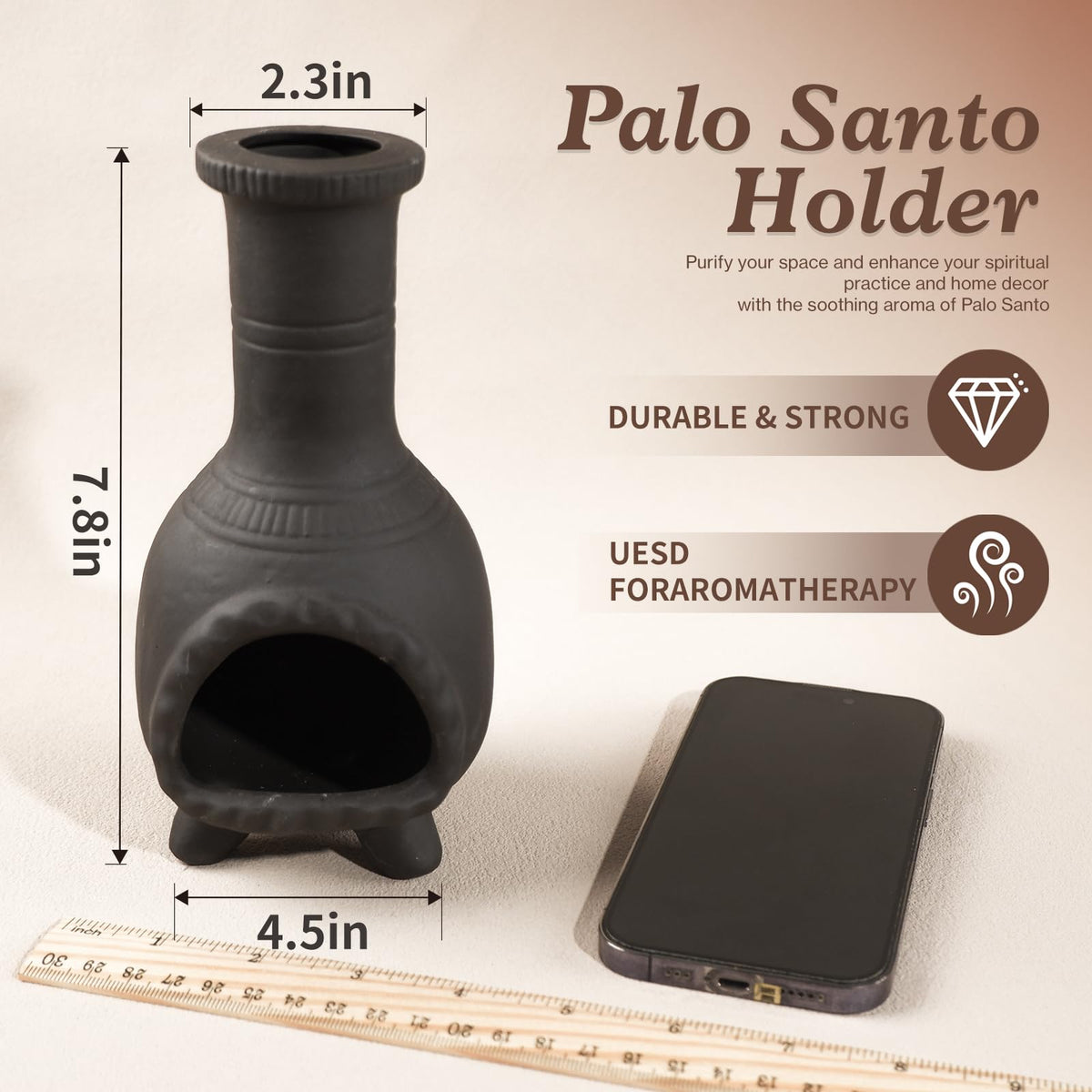 Sage & Palo Santo Sticks Holder for Incense Cones (Mexican Palo Santo Holde-black)