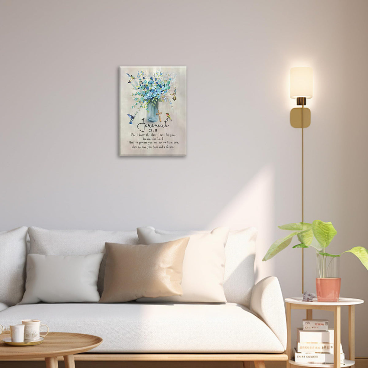 Scripture Jeremiah Wall Art Christian Bible Verses Canvas Prints Painting Bathroom Pictures Framed Gifts Farmhouse Artwork Home Bedroom Decor 16"x20" (20"L x 16"W / Jeremiah Flower Hummingbird)