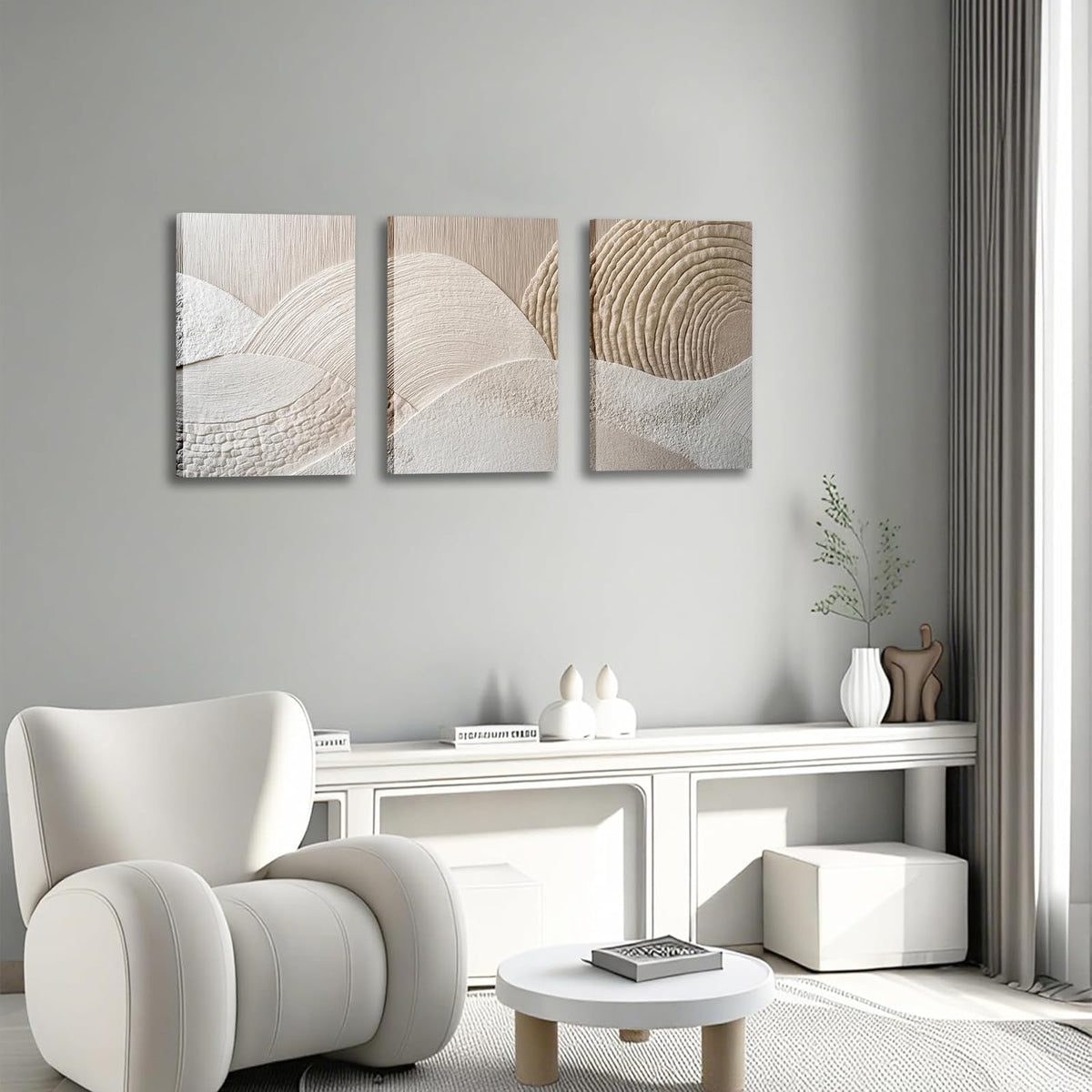 Neutral Abstract Wall Art Set of 3 (Canvaspainting / 12x16 Inch)