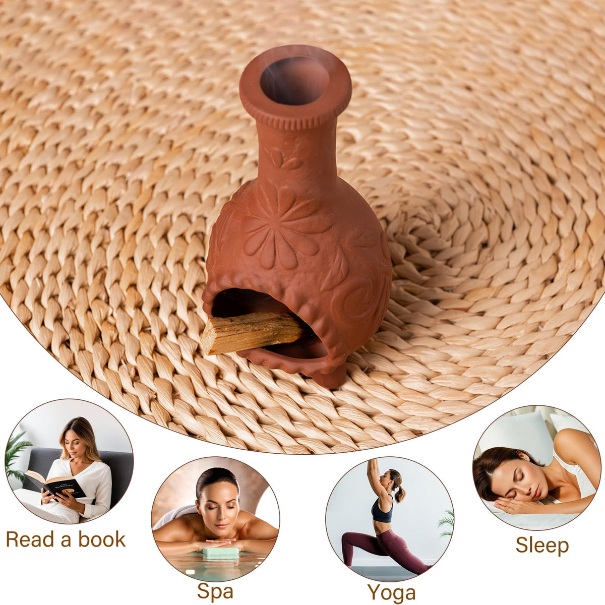 Handmade Palo Santo & Sage Burning Dish (Terracotta -Flower Palo Santo Holder)