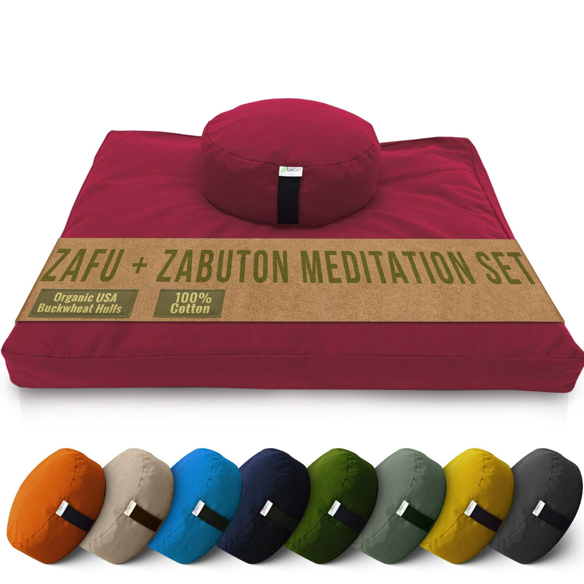 Round Zafu & Zabuton Yoga Meditation Cushion Set (Round Combo / Burgundy - 10oz Cotton Canvas)