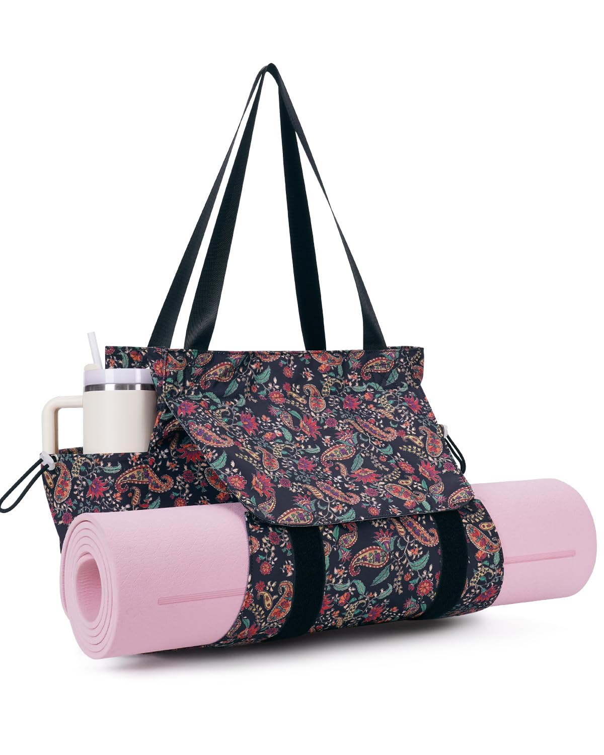 Yoga Mat Bag Waterproof Tote Gym Bag Mat Carrier W (Black Floral)