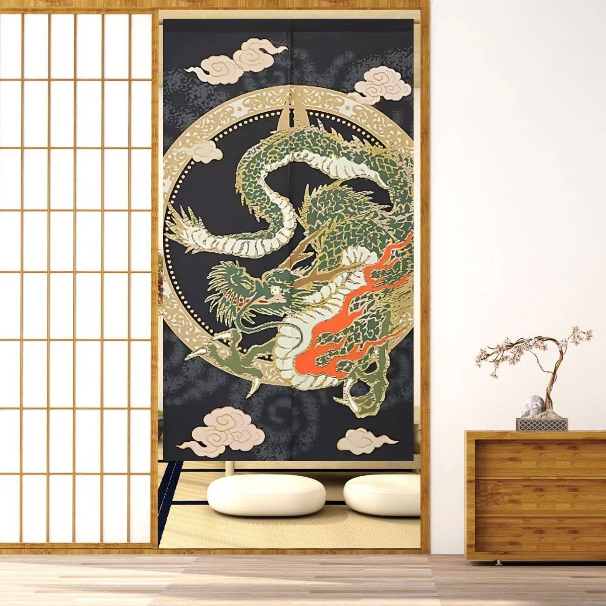 Noren Japanese Doorway Curtain Tapestry Decorations Room Divider Privacy Anime Curtains Japanese Style Doorway Curtain Panel Traditional Chinese (Black Flying Dragon / 33.5"W x 67"L (Pack of 1))