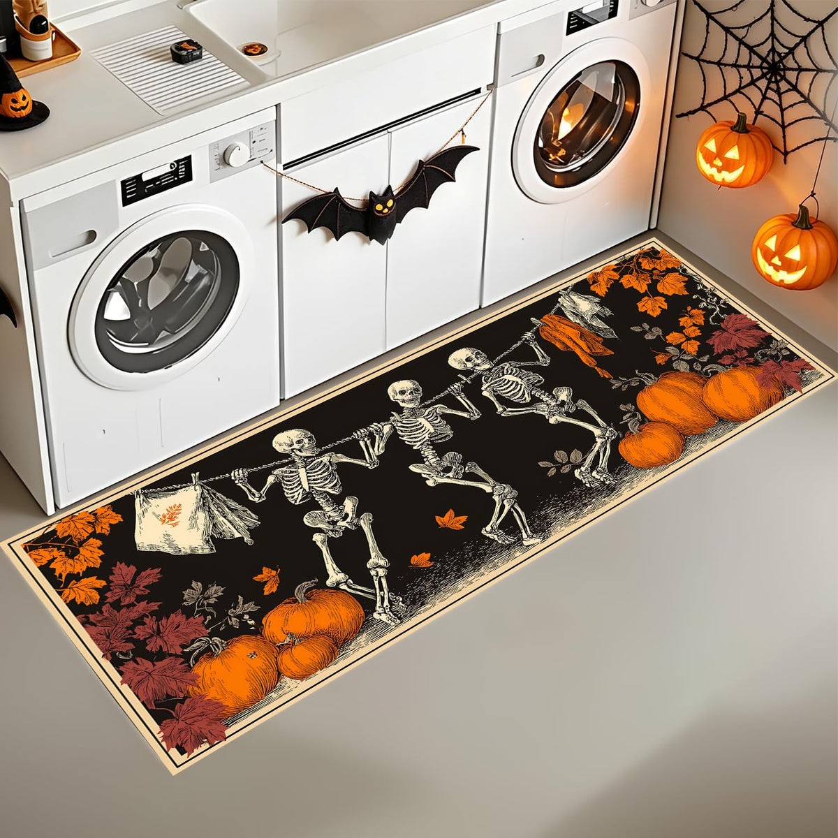 Skeleton Halloween Laundry Room Rug 20x47 Inch (#86)