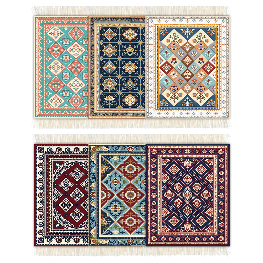 Turkish Rug Carpet Coasters Set of 6 for Kitchen Office Home (Turkish Pattern Rug)