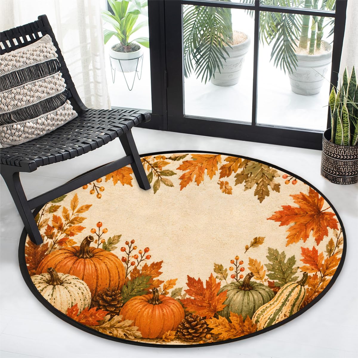 3 Ft Fall Round Rug Circle Area Rugs Circular Door Mat for Indoor (B:b-13 / 3' (Round))
