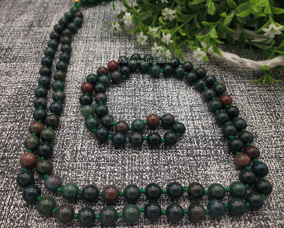 Bloodstone Buddhist Prayer Beads Japa Mala with 108 Meditation Beads (Hand Knotted / Bloodstone)
