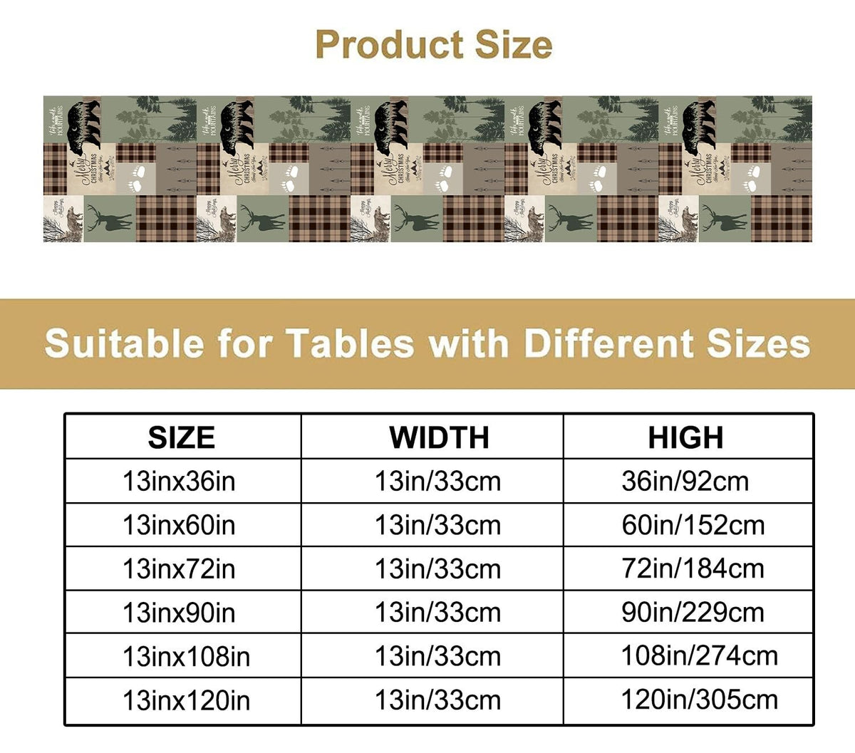 Rustic Country Bear Table Runner (13x90inch / Deer-2)