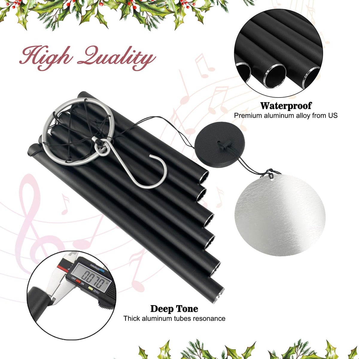 36in Memorial Wind Chimes (36”-Black-Christmas Gift Box)