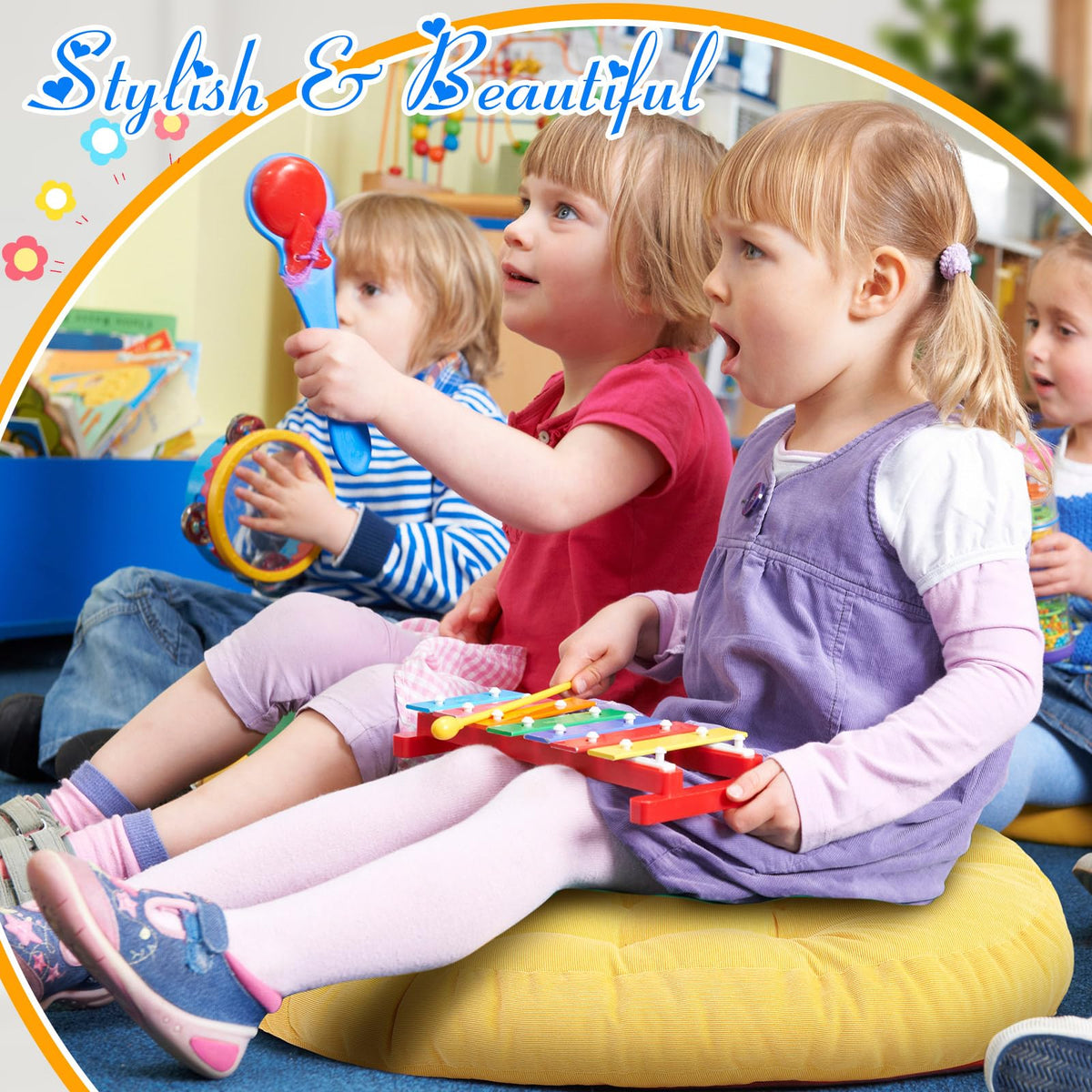 4 Pcs Colorful Large Floor Pillow Cushion (Round 22 x 22 / Colorful)
