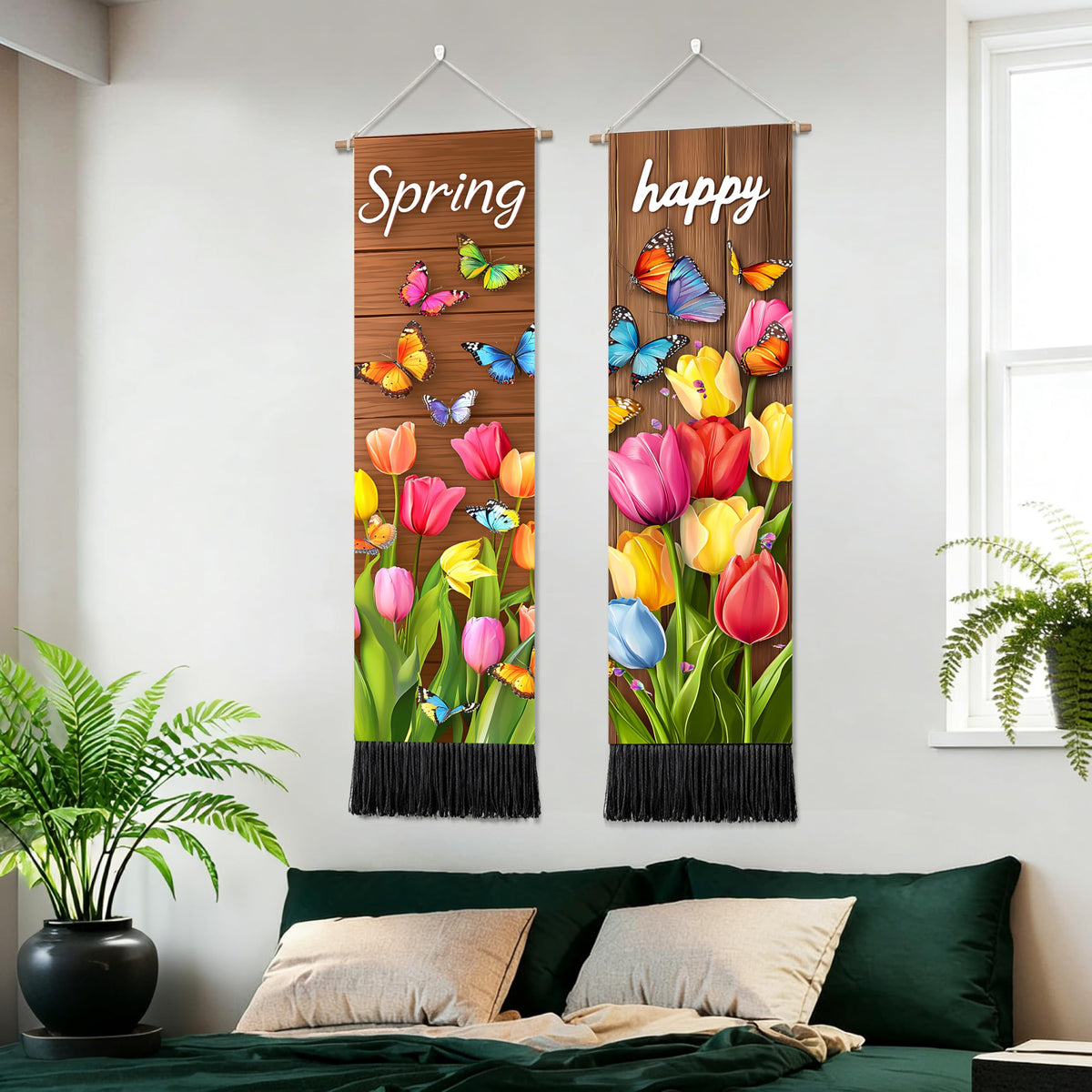 2 Pack Long Vertical Wall Tapestry (Spring Tulip Meadow / 13"Wx51"H)