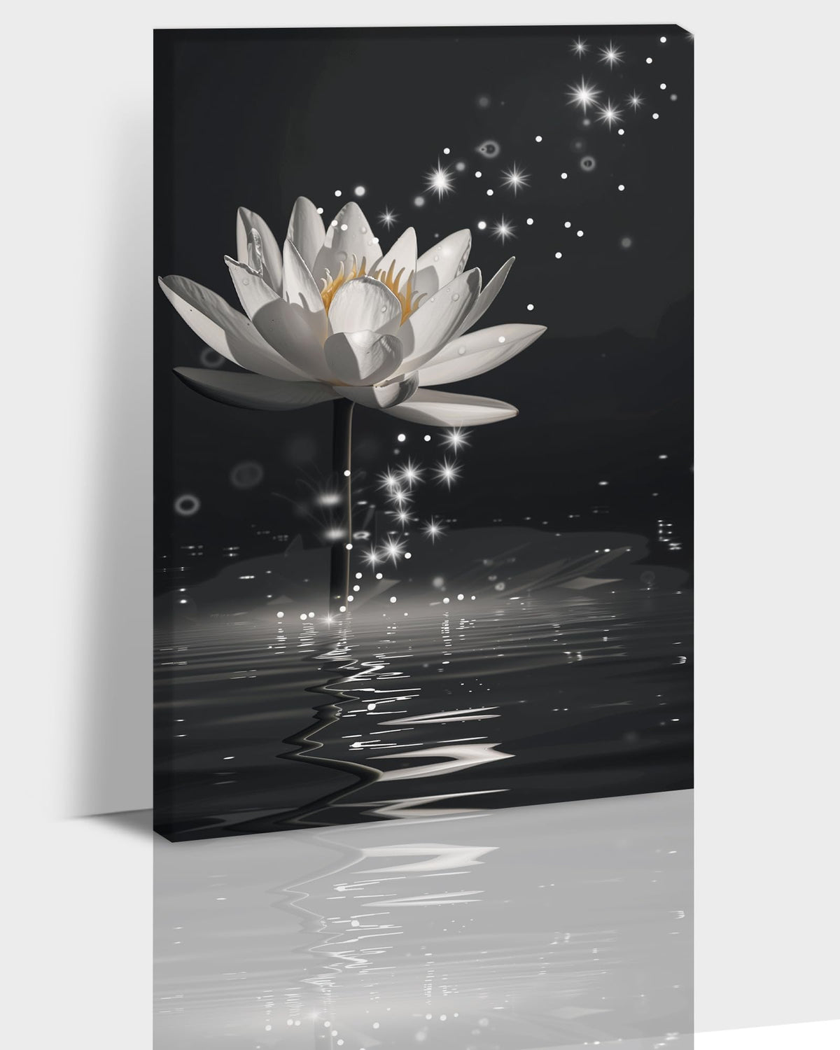 Zen Wall Art White Lotus Flower Canvas Art Print for Spa Bathroom Decor (Zen Stones Canvas Frame-01 / 36"L x 24"W)