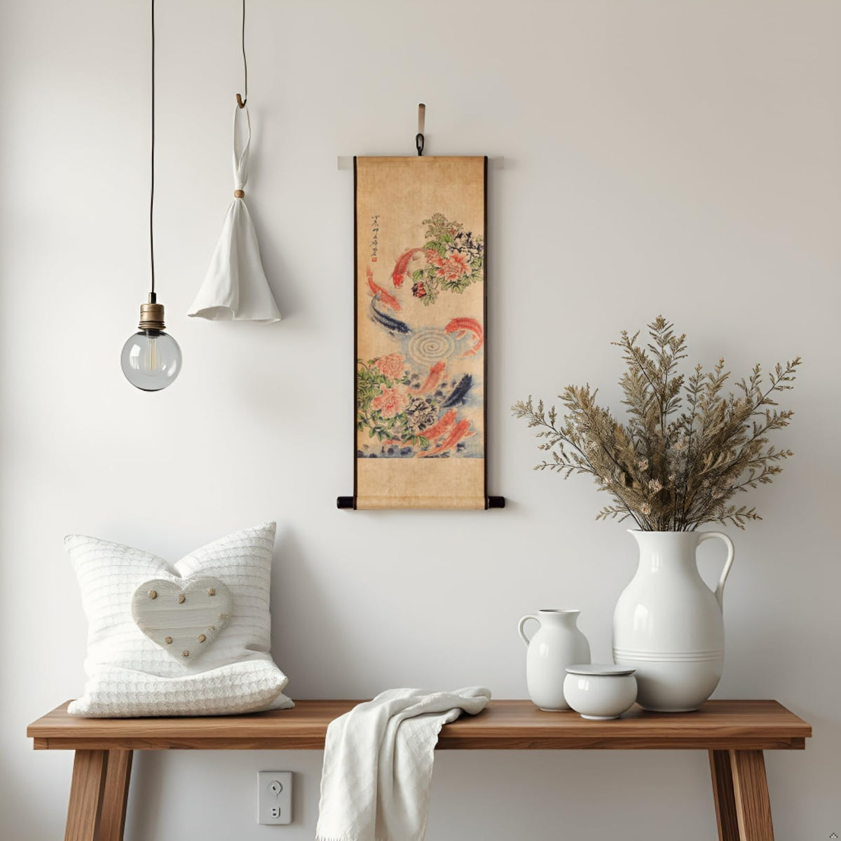 Koi Fish Wall Japanese Art Painting Poster (Asian yin yang / 17.3"L x 33.5"W)