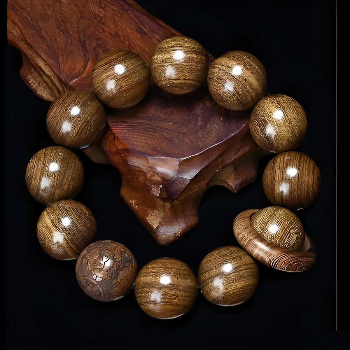 Unisex Natural Silkwood Tibetan Buddhism Meditation Prayer Bead Necklace Japa Mala Beads Bracelets (20mm x 12 Beads Carving+Ring)
