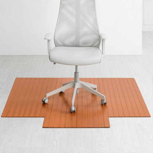 57" x 55" Bamboo Office Chair Mat for Carpet & Hardwood Floor (Walnut / 57" x 55" / With Lip)
