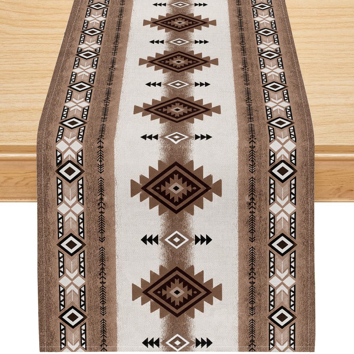 Aztec Geometric Table Runner (13x90inch / Southwestern Brown)