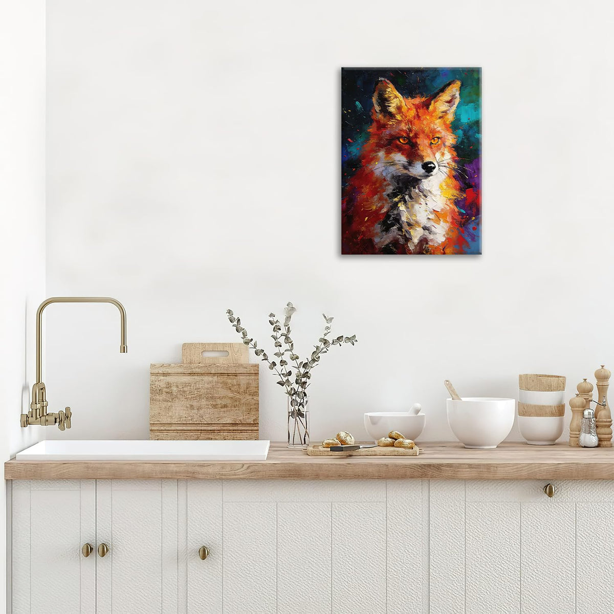 Colorful Fox Canvas Wall Art Animal Framed Printing‌ Modern Decor 16"x24" (Colorful Fox / 24"L x 16"W)