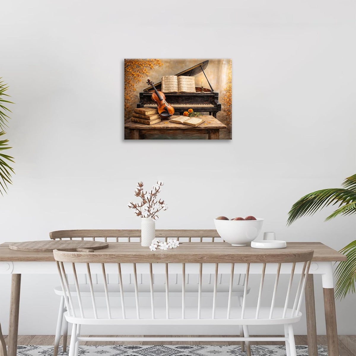 Piano Music Wall Art Piano and Violin Wall Decor Vintage Musical Instrument Canvas Painting Picture for Music Room Bedroom Living Room 12"x16" (Piano Violin / 16"L x 12"W)
