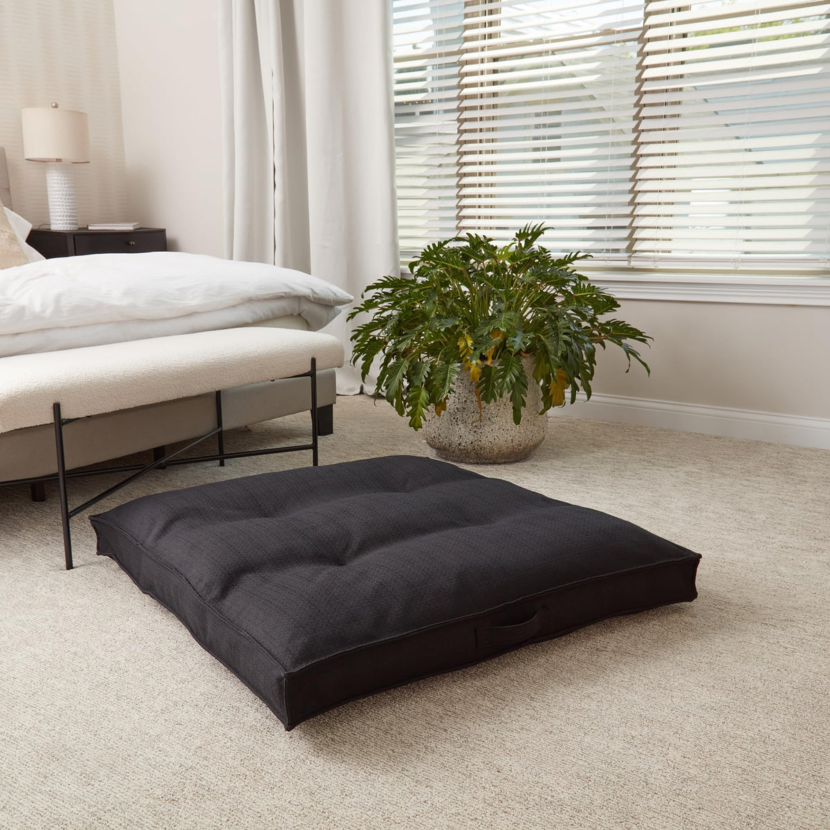 Square Tufted Floor Pillow with Removable Cover (Black / Large (40"))