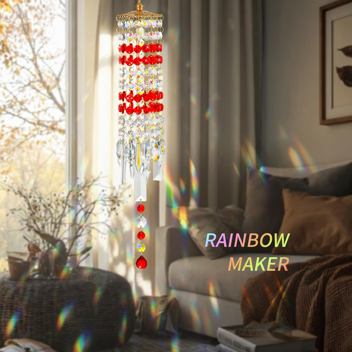 Crystal Wind Chimes Rainbow Suncatcher for Window (Red)