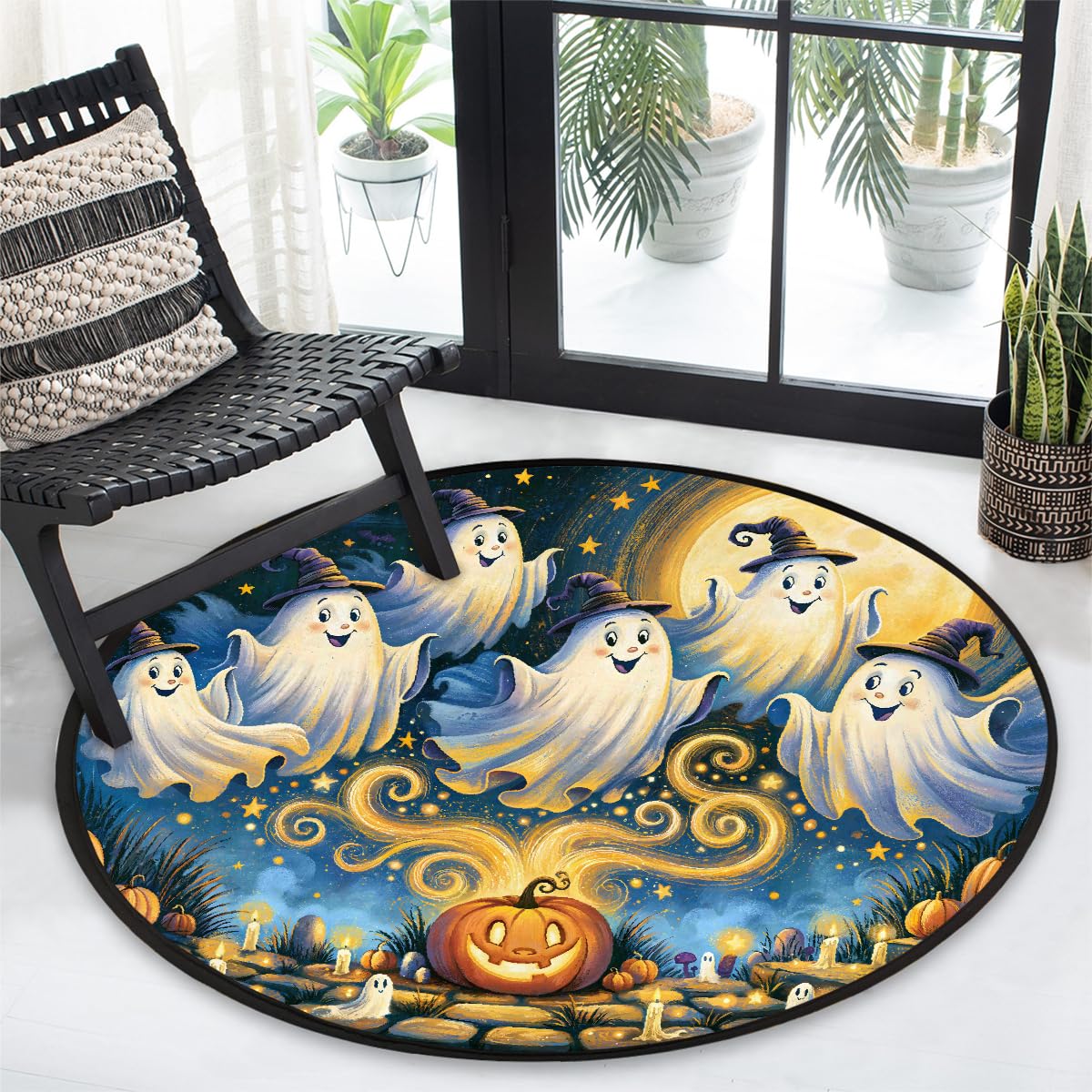 3 Ft Ghost Round Rug Circle Area Rugs Circular Door Mat for Indoor (B:b-9 / 3' (Round))