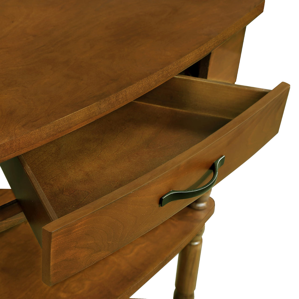 Small Triangle Corner Table Wood Corner Side Tables with Drawer & 2 Open Shelves 3 Tier End Table with Solid Wood Legs for Small Spaces Living Room (33.86"L x 20"W x 34.57"H / Brown)