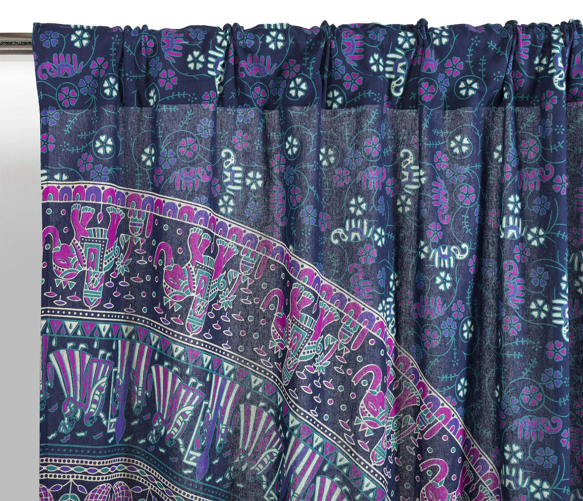 Indian Hippie Bohemian Beautiful Elephant Blue Color Mandala Curtain Panels (38"W x 83"L (Pack of 2) / Blue Pink)