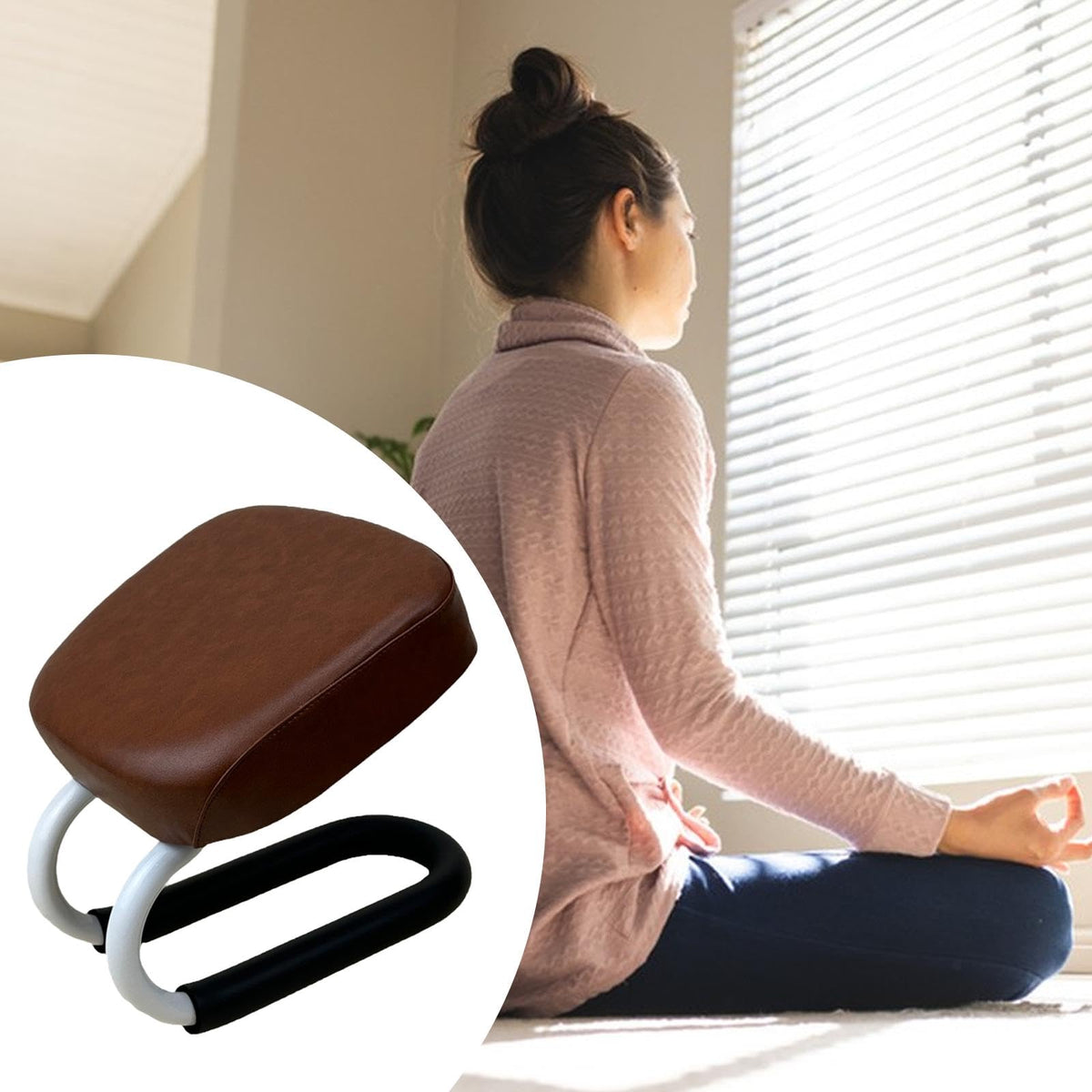 Kneeling Meditation Stool Adjustable Birthday Gift Anti Slip Comfortable Seat Prayer Stool for Yoga Praying Home Women (Style a Brown)