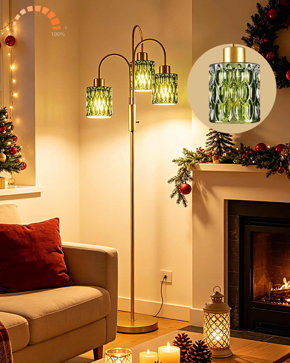 Green Glass Floor Lamp 3 (Green Cylinder-Gold)