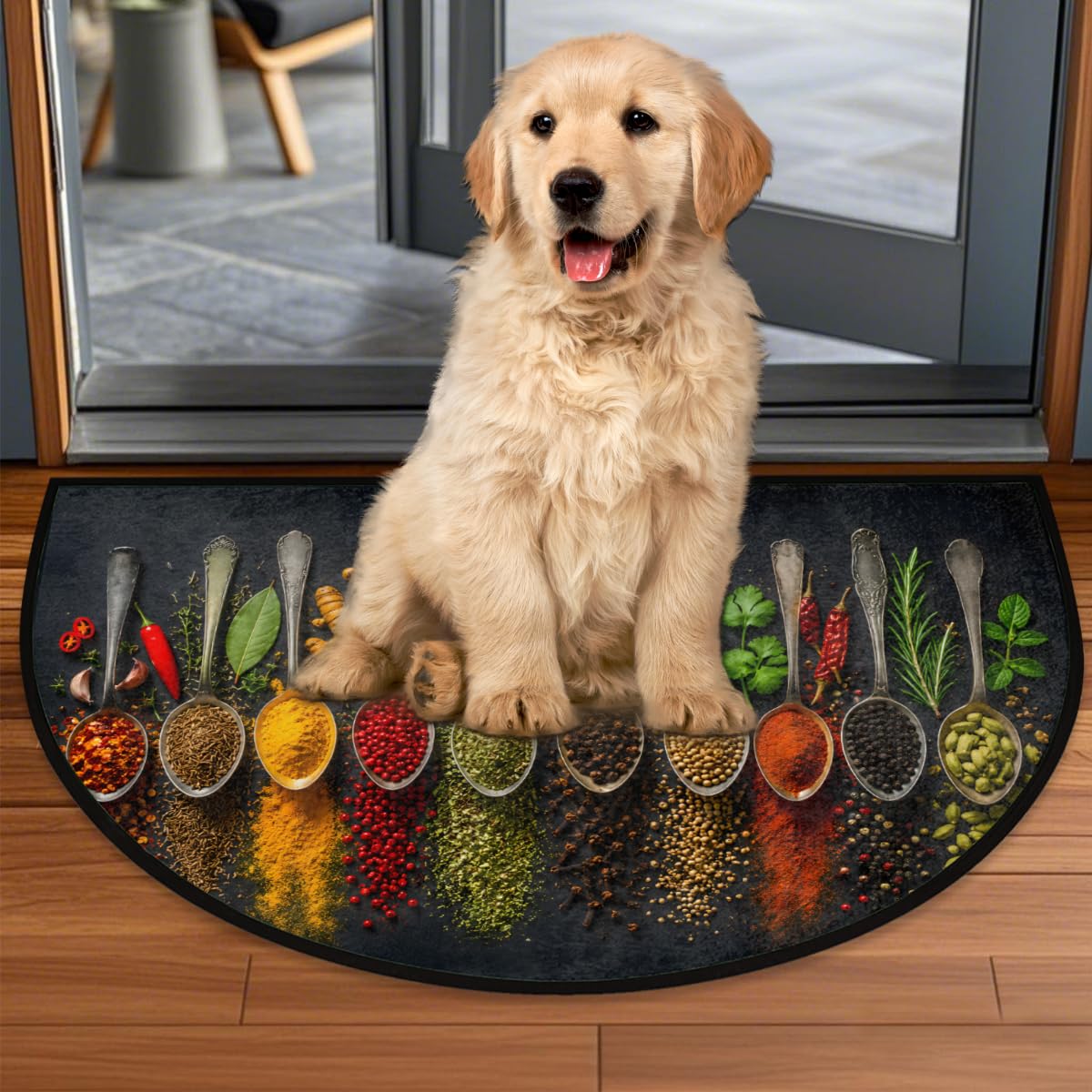 Spice Pattern Half Round Door Mat Welcome Entrance Rug Outdoor Indoor (A-15 Spice Pattern)