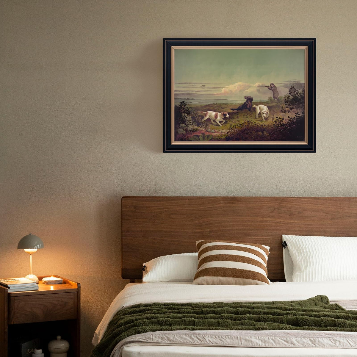 Framed Vintage Quail Hunting Landscape Wall Art Canvas Print Antique Americana Bird Wildlife Painting Hunt Poster Artwork Rustic Countryside Nature Picture Office Study Cabin Decor 20x30inch Black (20"L x 30"W / Style-1 Retro Black Frame)