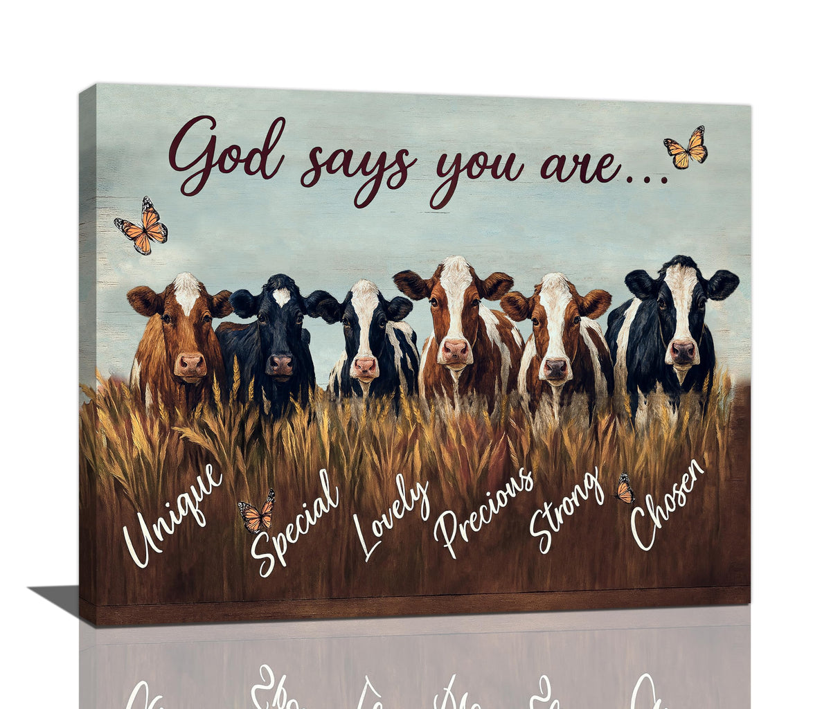Farmhouse Cow Wall Art Rustic Canvas Wall Decor Country Pictures Paintings Prints Farm Animal Artwork Framed Cattle Decorations For Bathroom Bedroom Living Room Gifts 20" x 16" (Farm Cow / 20"L x 16"W)